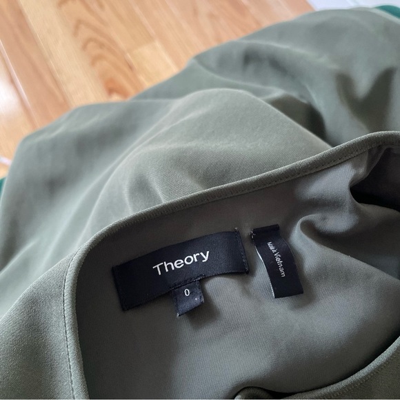 Theory Antazie Tie Front Shift Drapey Crepe Dark Military Green Tee Dress Size 0 - Picture 9 of 12